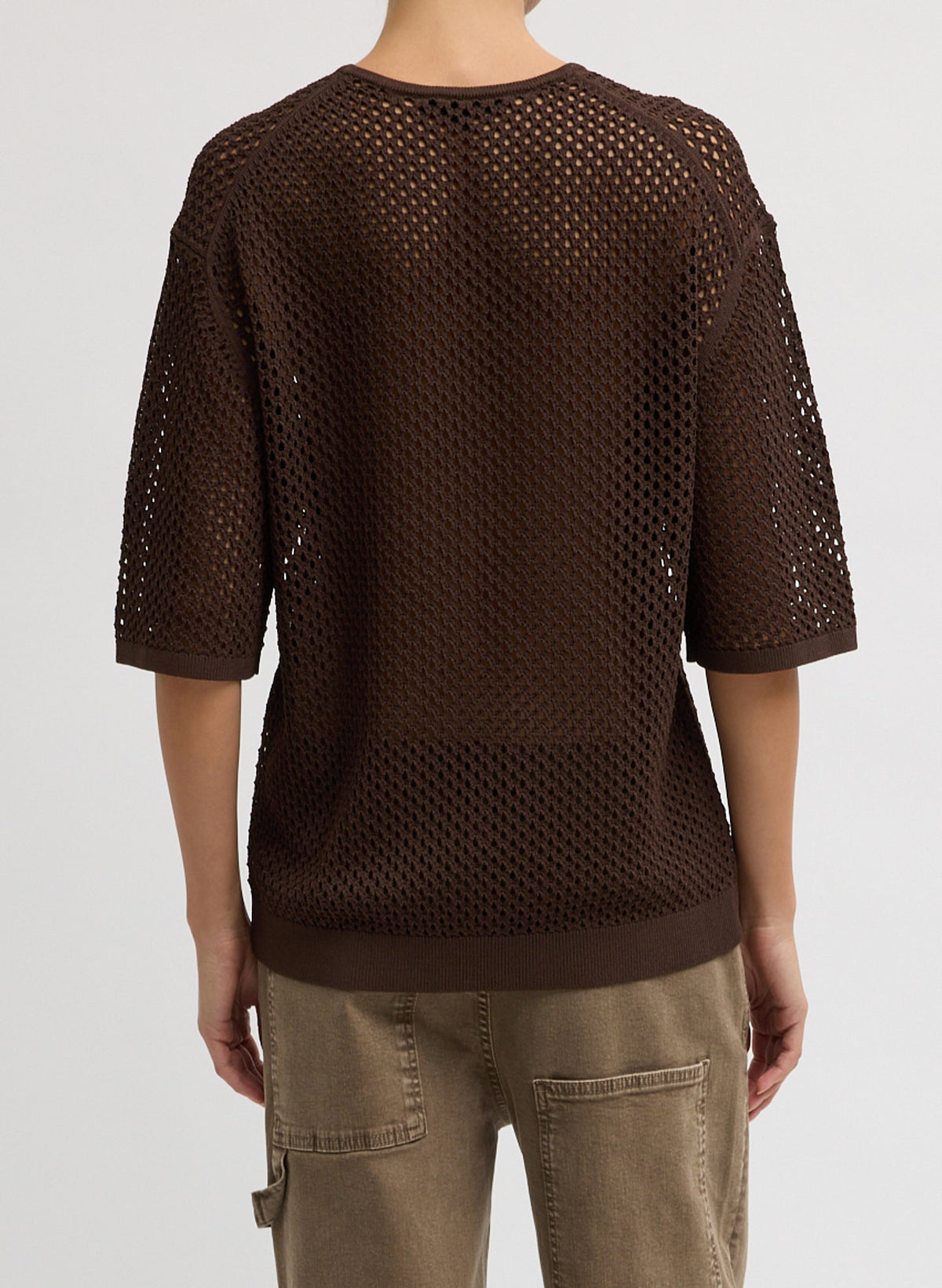 Crochet Netting Oversized Easy T-Shirt Hickory Brown - Tibi