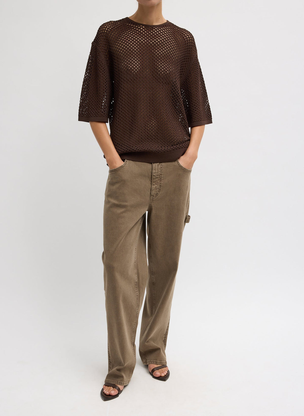 Crochet Netting Oversized Easy T-Shirt Hickory Brown - Tibi