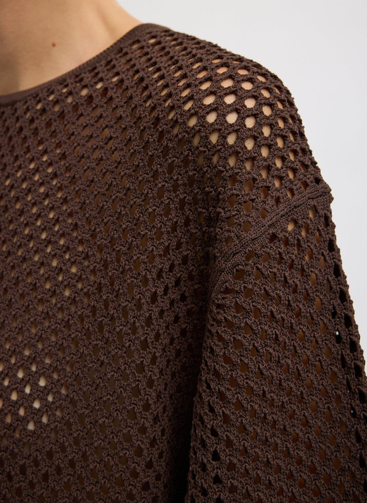 Crochet Netting Oversized Easy T-Shirt Hickory Brown - Tibi