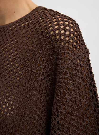 Crochet Netting Oversized Easy T-Shirt Hickory Brown - Tibi