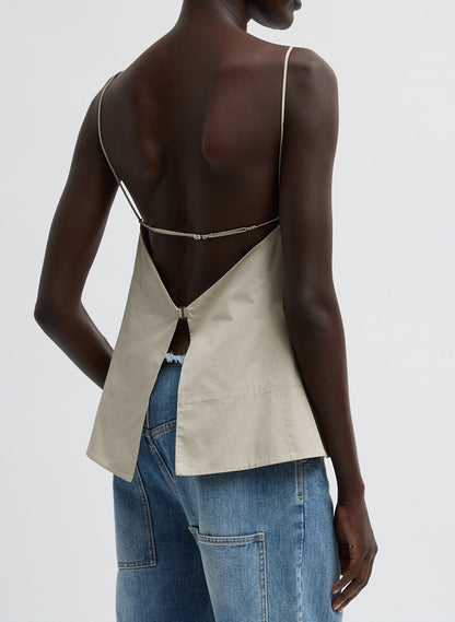 Eco Poplin Strappy Open Back Top Sandstone - Tibi