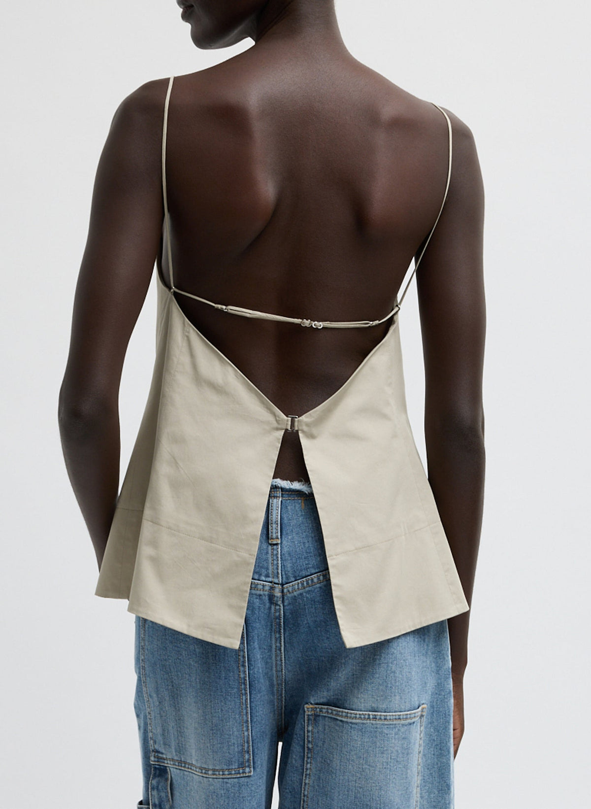 Eco Poplin Strappy Open Back Top Sandstone - Tibi