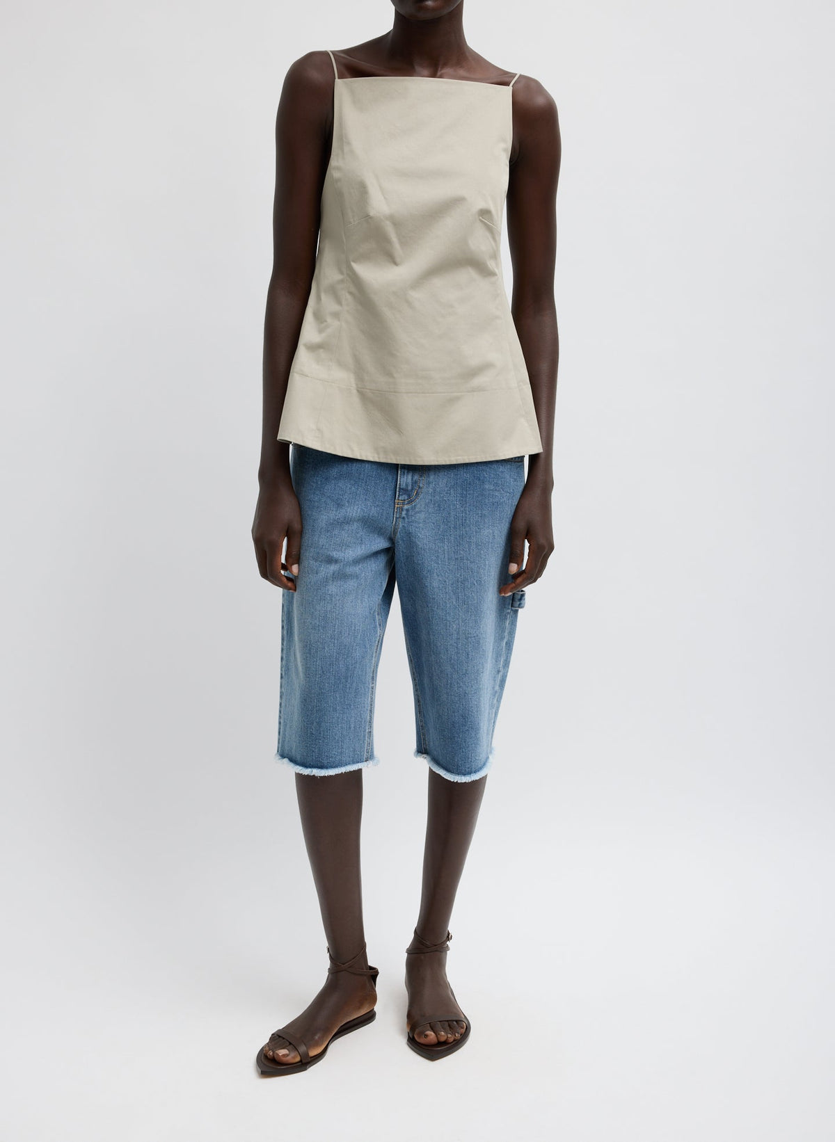 Eco Poplin Strappy Open Back Top Sandstone - Tibi