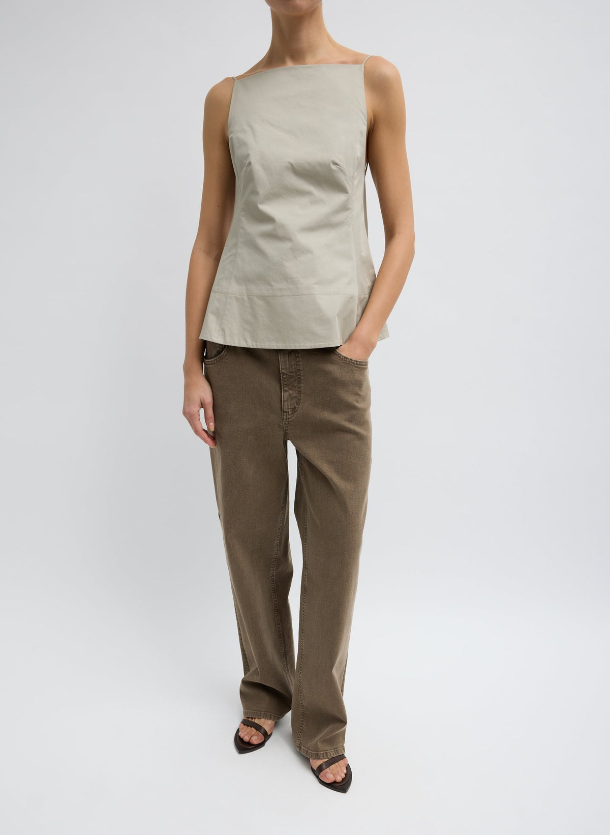 Eco Poplin Strappy Open Back Top Sandstone - Tibi
