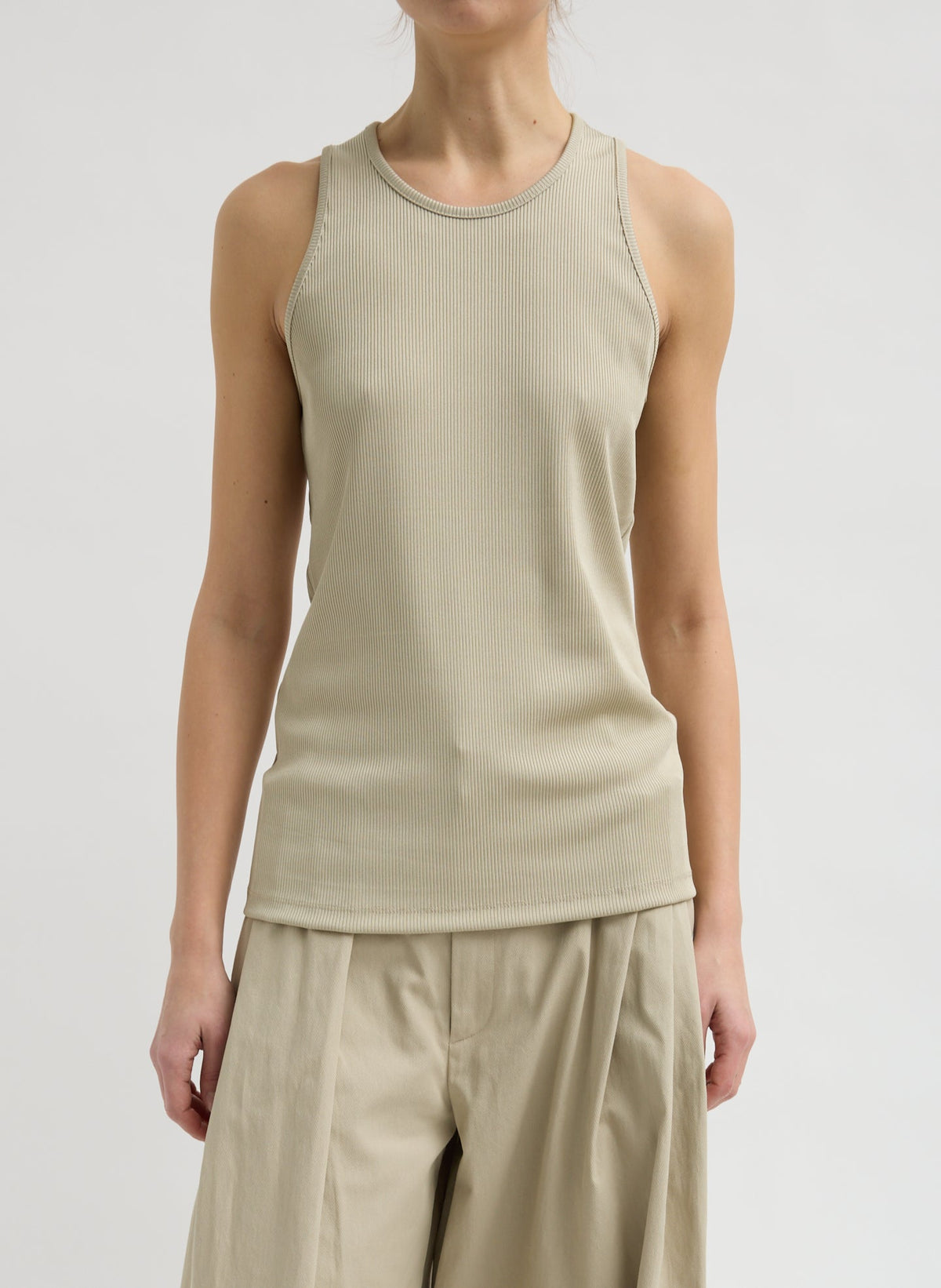 Stretch Luxe Ribbed Tank Top Taupe - Tibi