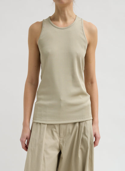 Stretch Luxe Ribbed Tank Top Taupe - Tibi