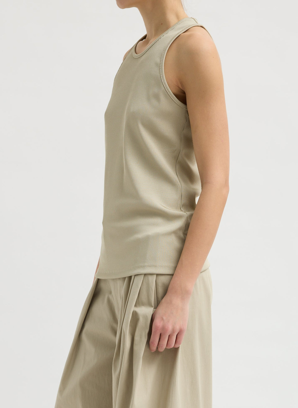 Stretch Luxe Ribbed Tank Top Taupe - Tibi