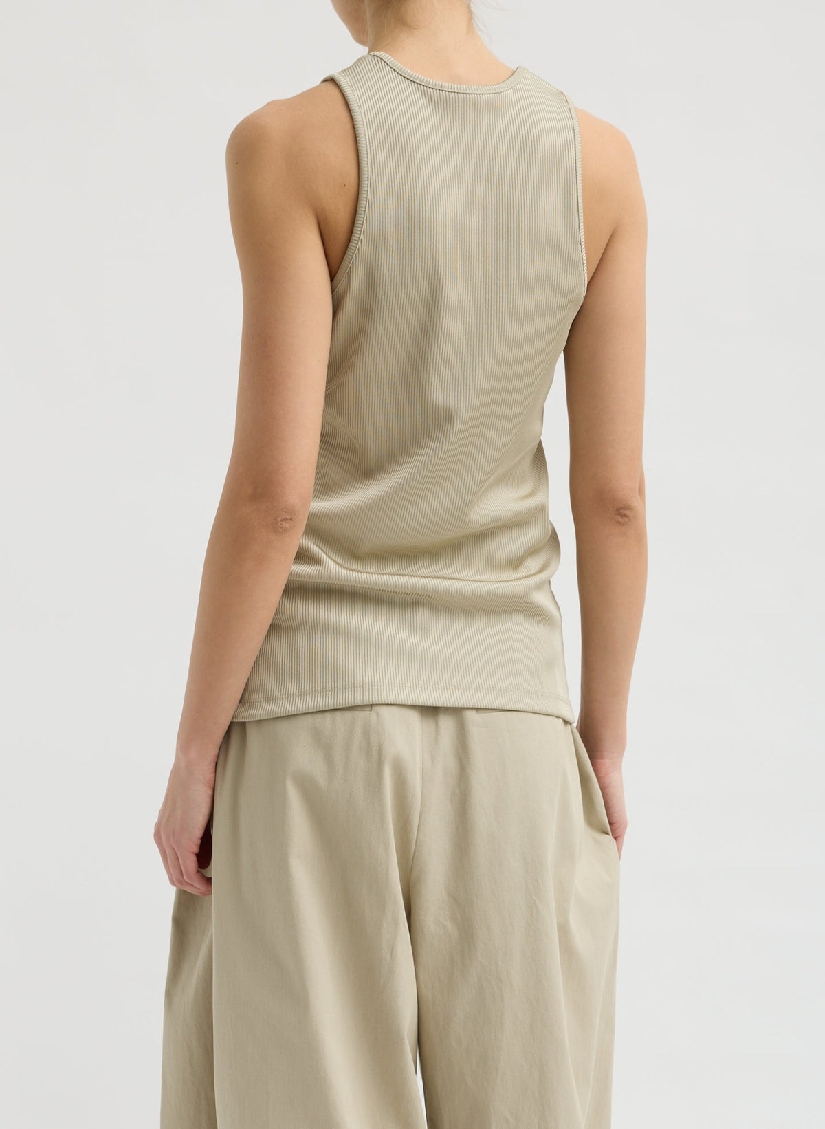 Stretch Luxe Ribbed Tank Top Taupe - Tibi