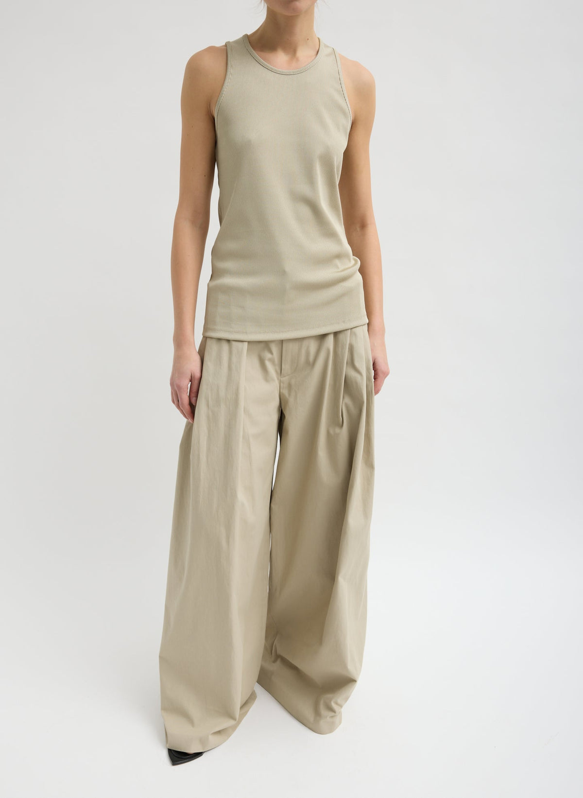 Stretch Luxe Ribbed Tank Top Taupe - Tibi