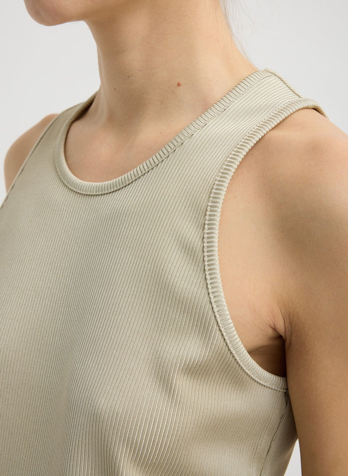 Stretch Luxe Ribbed Tank Top Taupe - Tibi