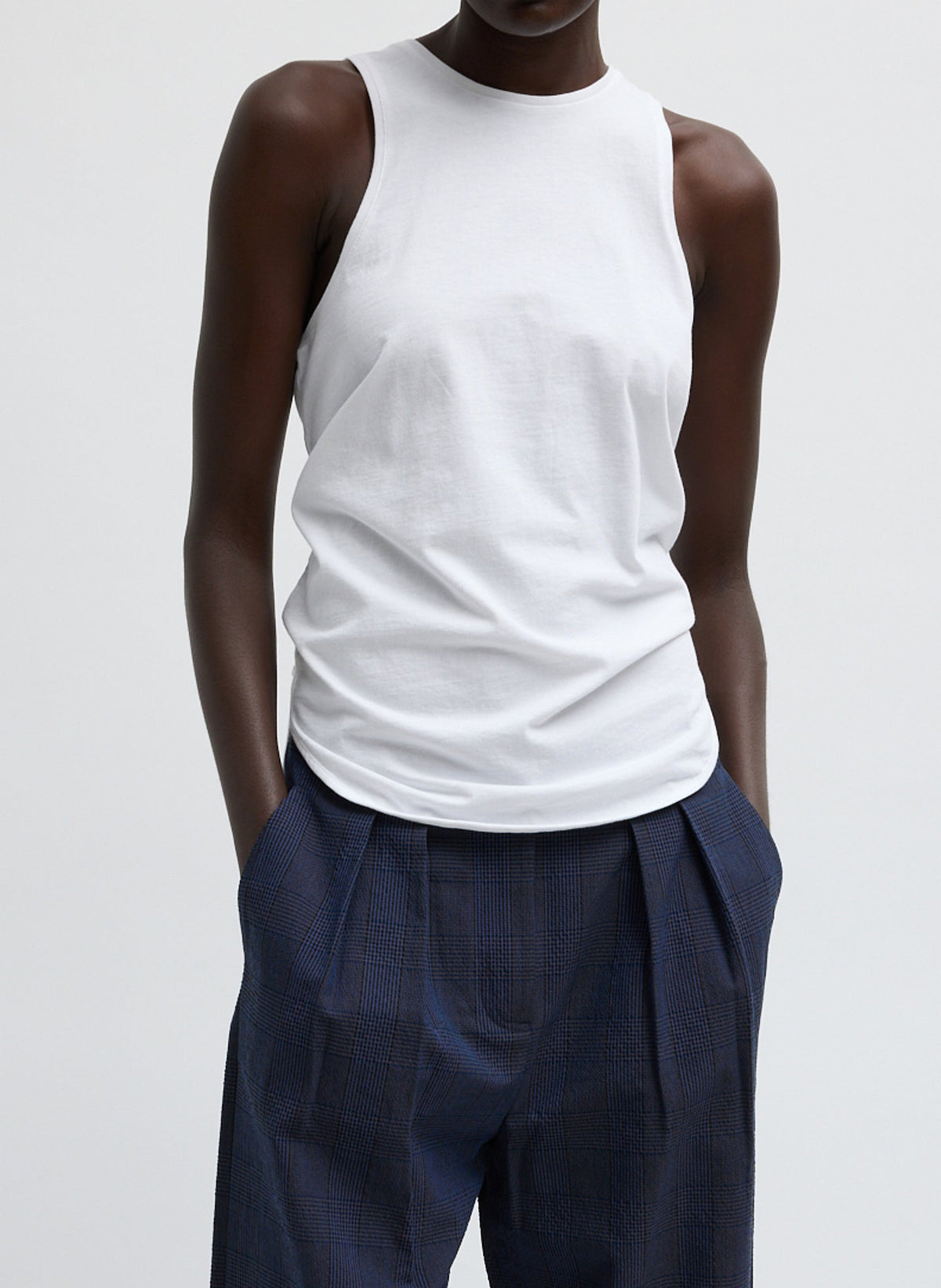 Shirred Back Tank White - Tibi