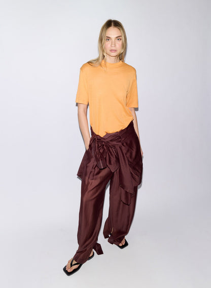 Sheer Crepe Knit Mock Unisex T-Shirt Orange - Tibi
