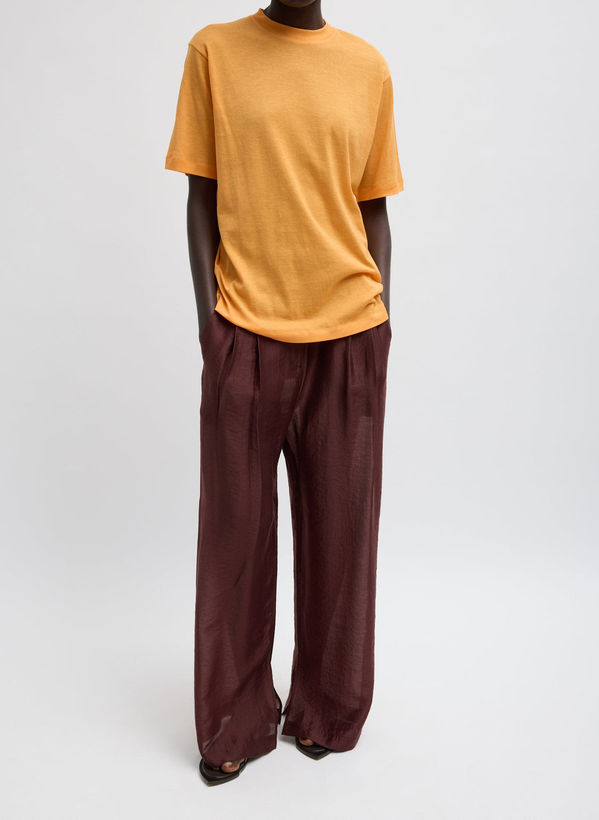Sheer Crepe Knit Mock Unisex T-Shirt Orange - Tibi