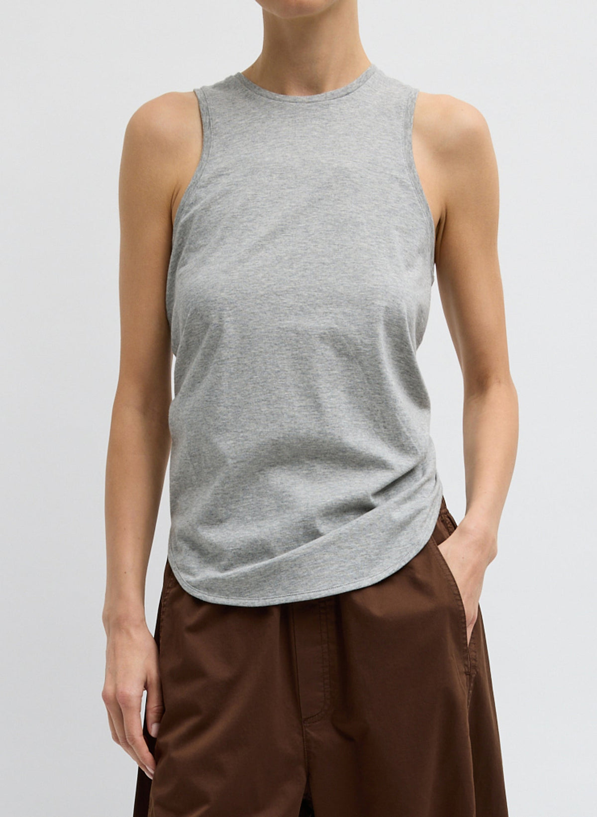 Shirred Back Tank Heather Grey - Tibi