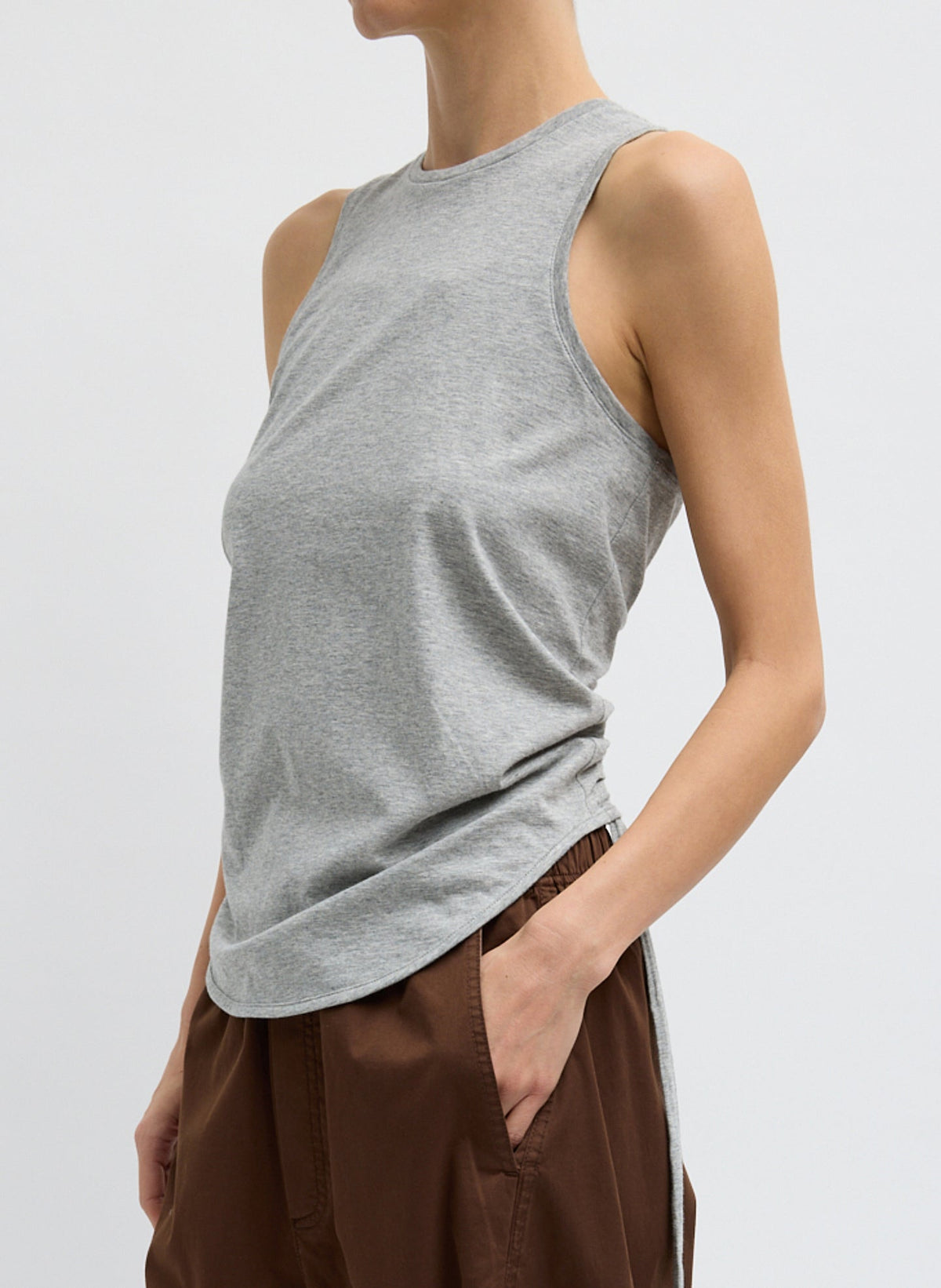 Shirred Back Tank Heather Grey - Tibi