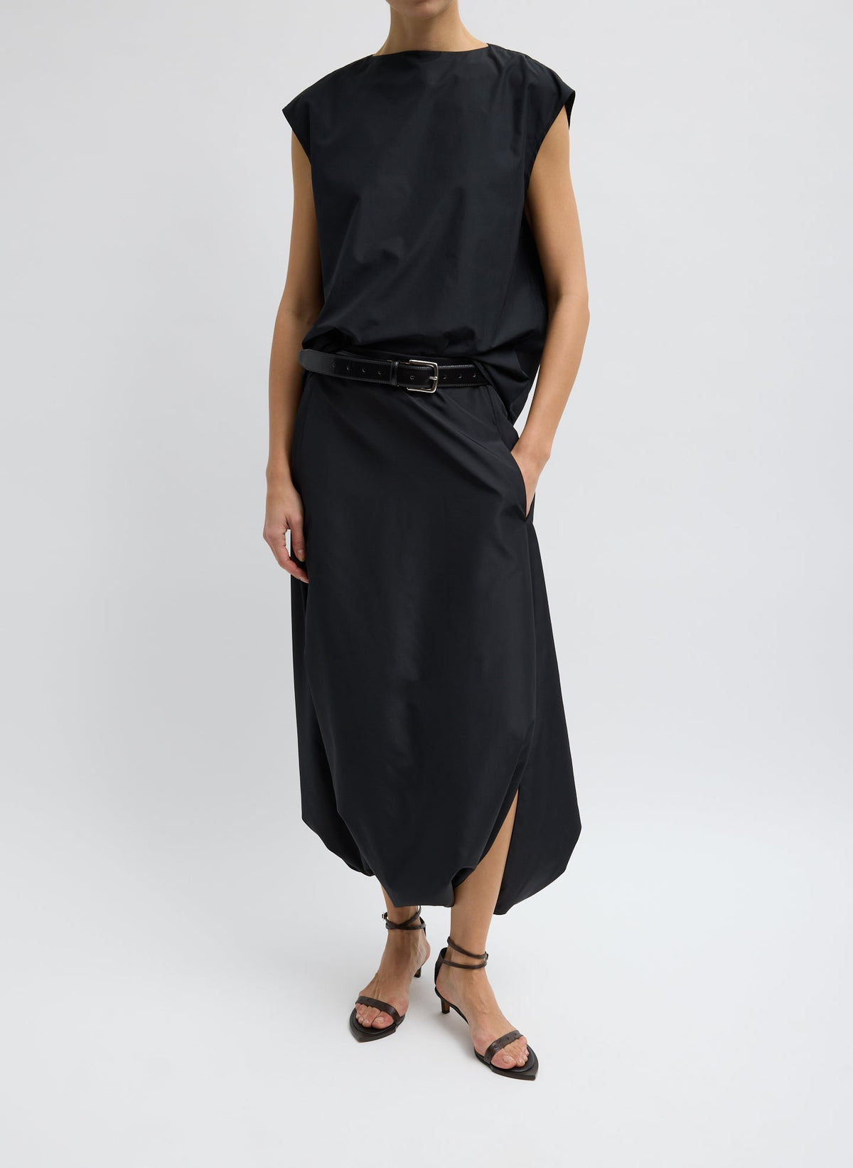 Summer Nylon Sleeveless Cocoon Top Black - Tibi