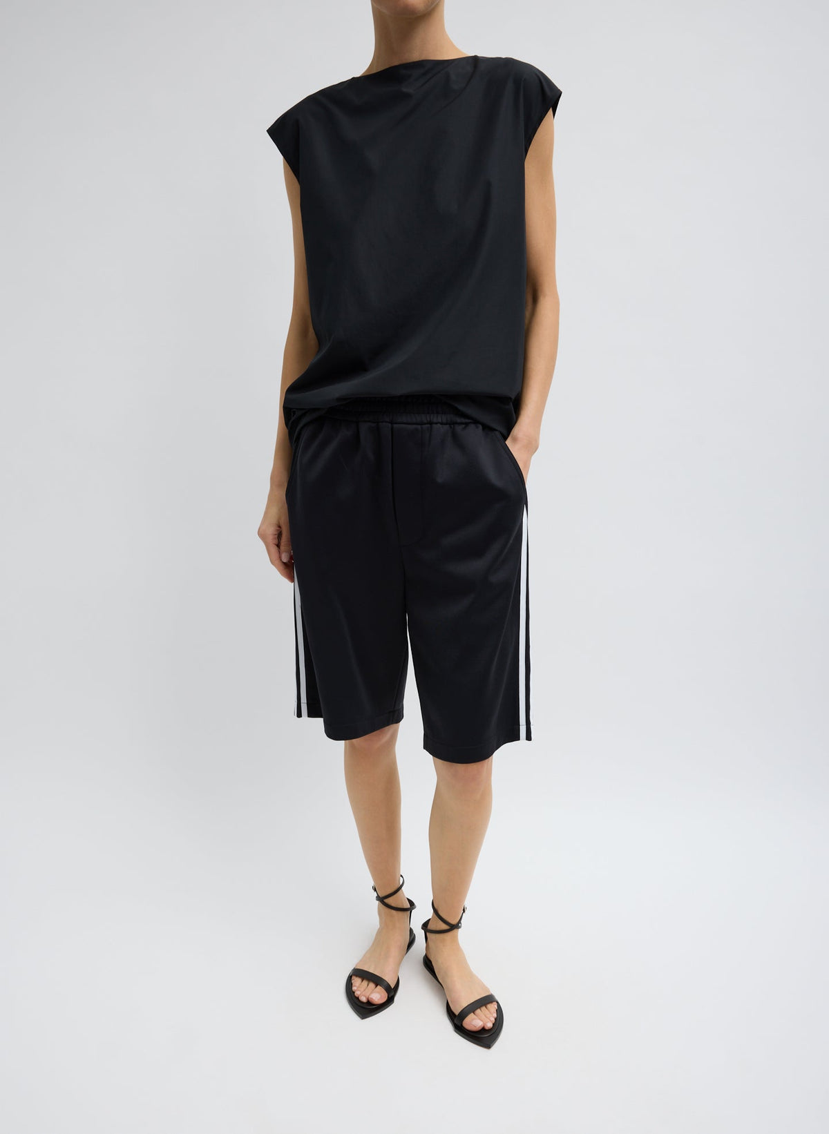Summer Nylon Sleeveless Cocoon Top Black - Tibi