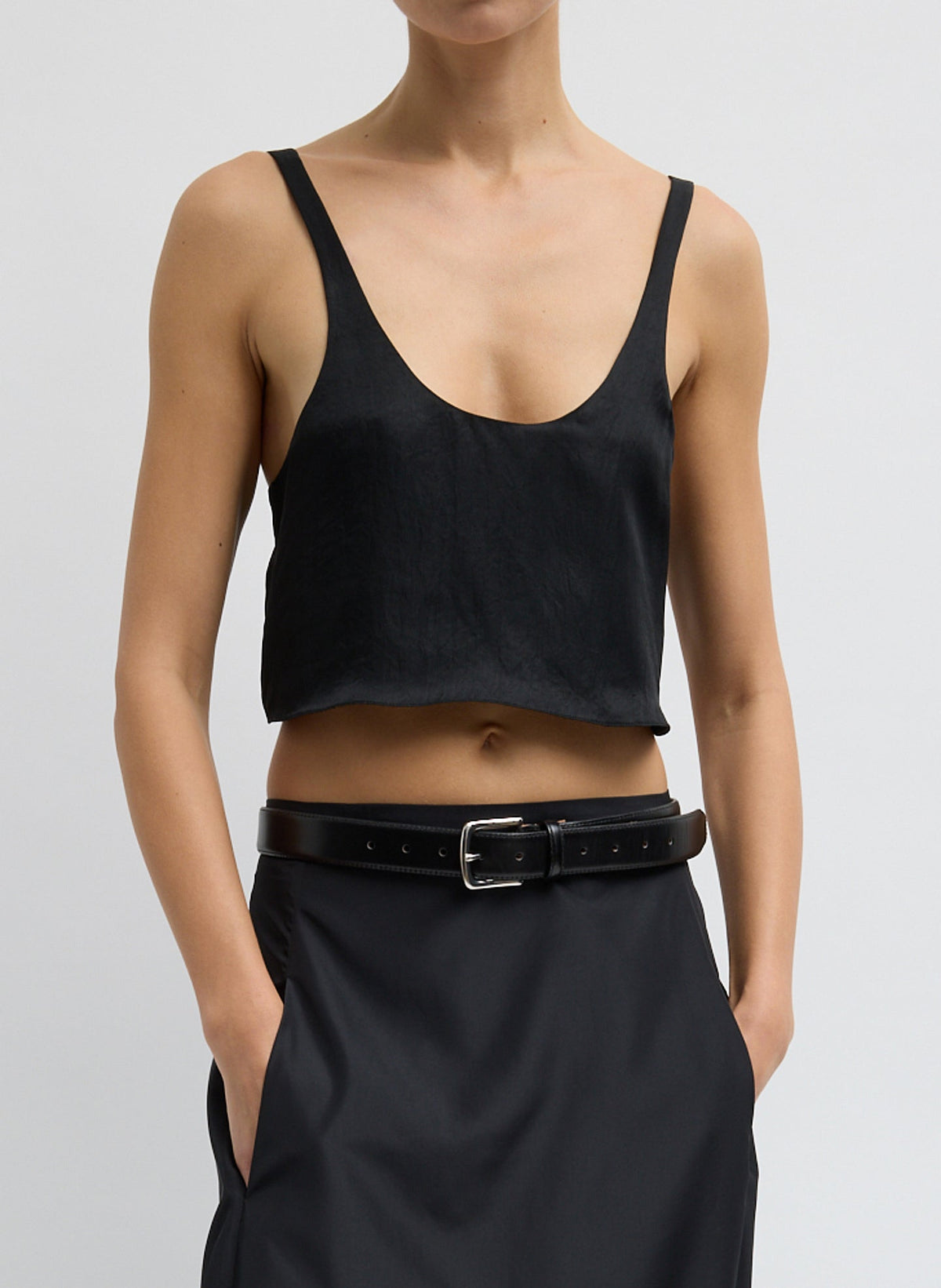 Summer Acetate Crinkle Cropped Tank Black - Tibi