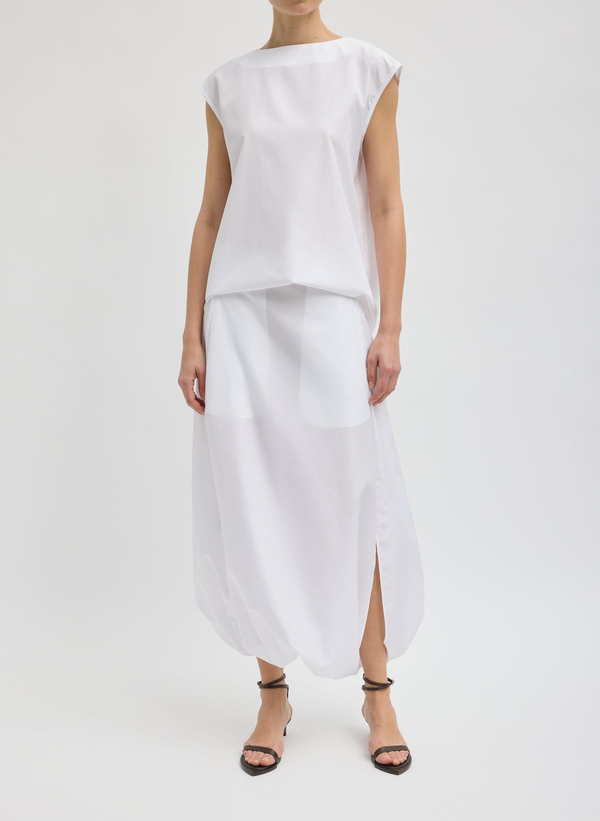 Summer Nylon Sleeveless Cocoon Top White - Tibi