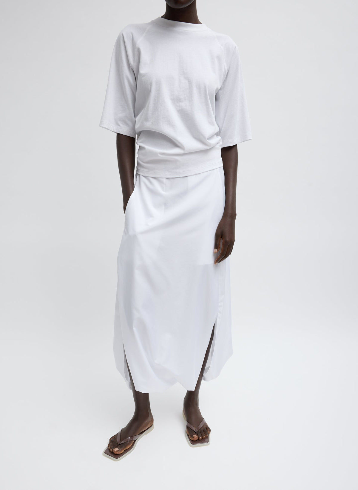 Short Sleeve T-Shirt With Shirred Back White - Tibi
