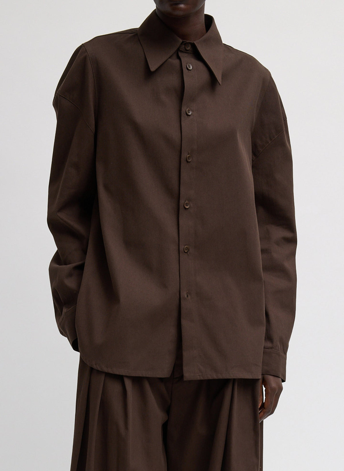 Luxe Spring Twill Hinged Shirt Hickory Brown - Tibi
