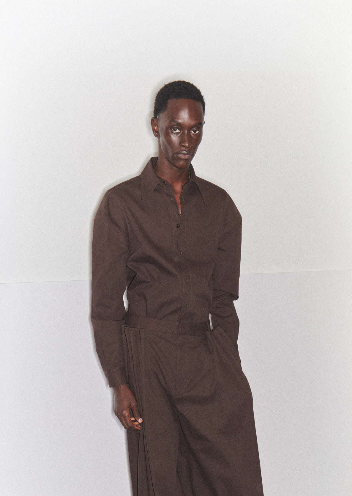 Luxe Spring Twill Hinged Shirt Hickory Brown - Tibi