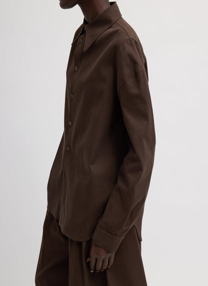 Luxe Spring Twill Hinged Shirt Hickory Brown - Tibi