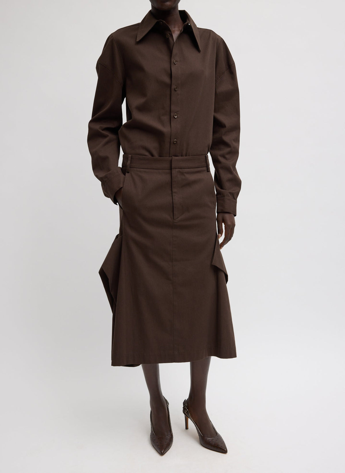 Luxe Spring Twill Hinged Shirt Hickory Brown - Tibi