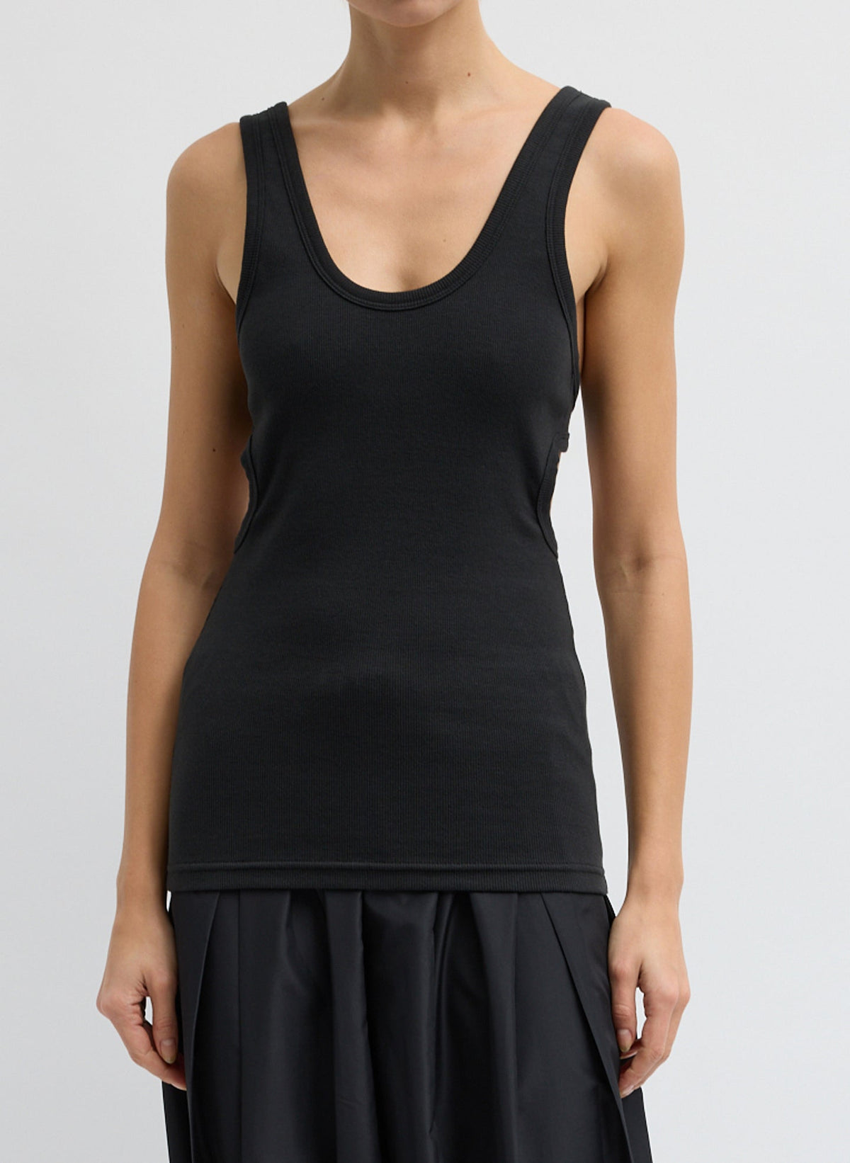 Ribbed Racerback Tank Black - Tibi