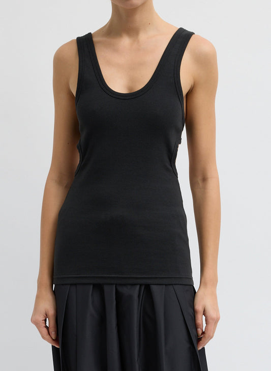 Ribbed Racerback Tank Black - Tibi