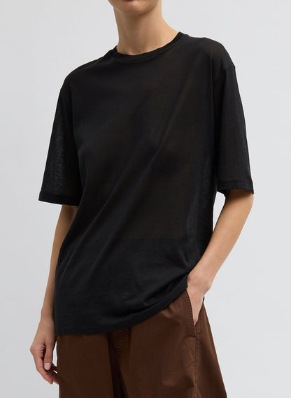 Sheer Crepe Knit Mock Unisex T-Shirt Black - Tibi