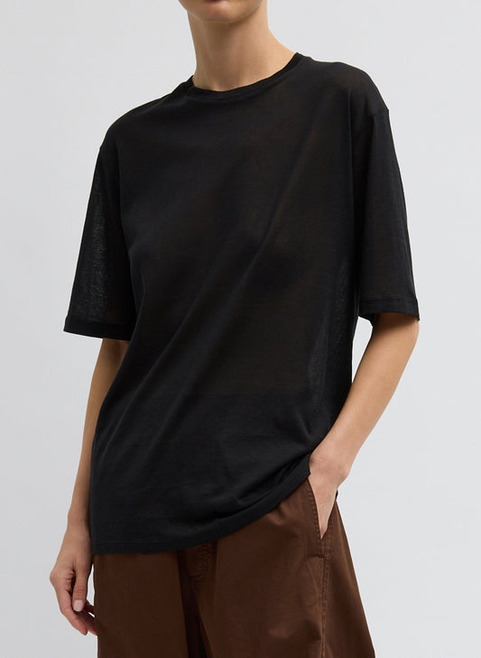 Sheer Crepe Knit Mock Unisex T-Shirt Black - Tibi
