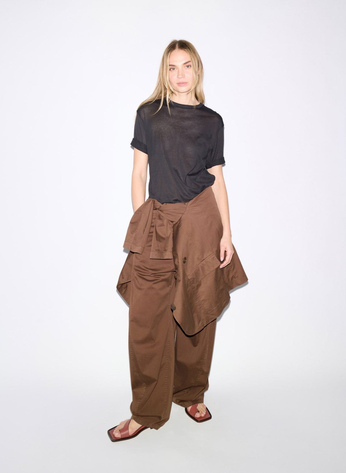 Sheer Crepe Knit Mock Unisex T-Shirt Black - Tibi