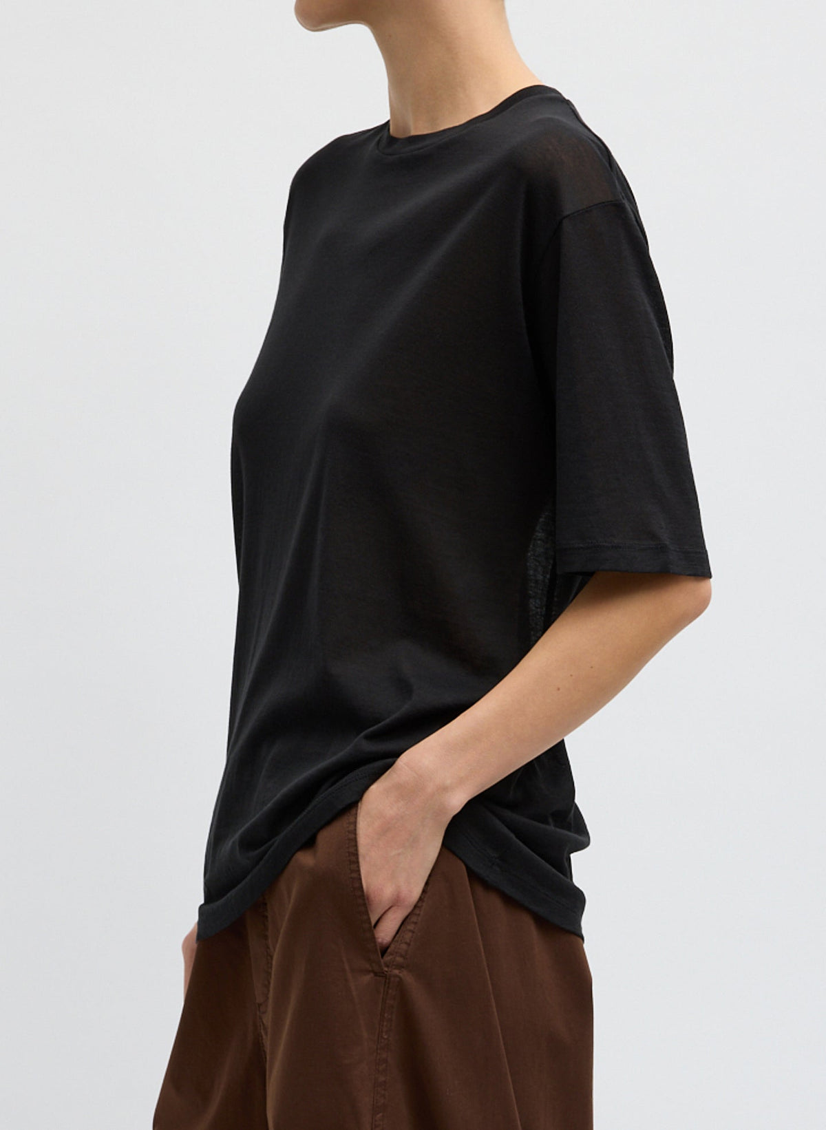 Sheer Crepe Knit Mock Unisex T-Shirt Black - Tibi