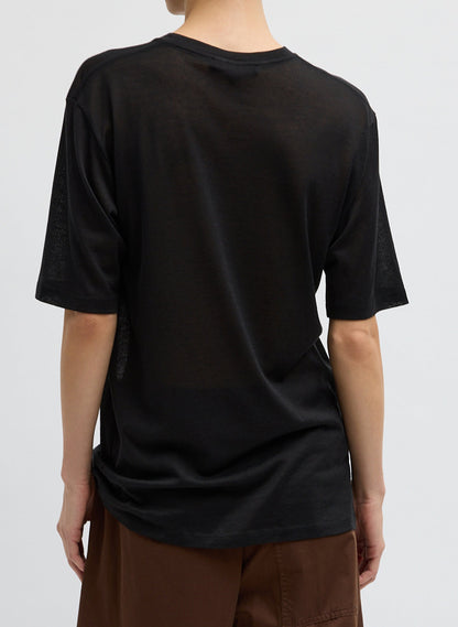 Sheer Crepe Knit Mock Unisex T-Shirt Black - Tibi