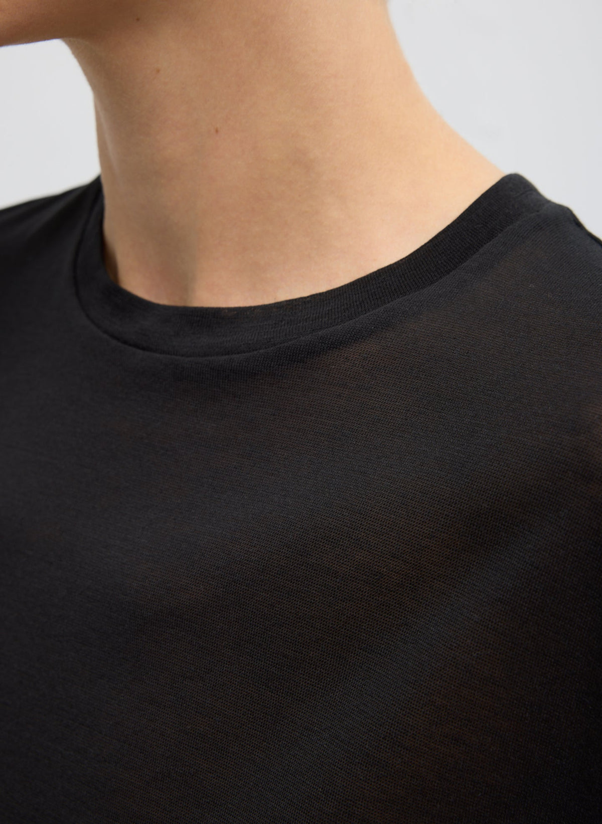 Sheer Crepe Knit Mock Unisex T-Shirt Black - Tibi