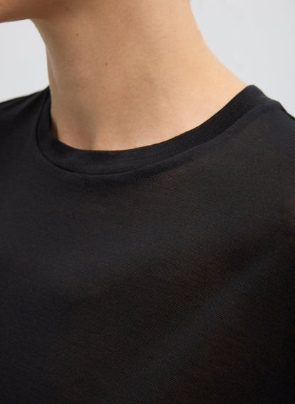 Sheer Crepe Knit Mock Unisex T-Shirt Black - Tibi