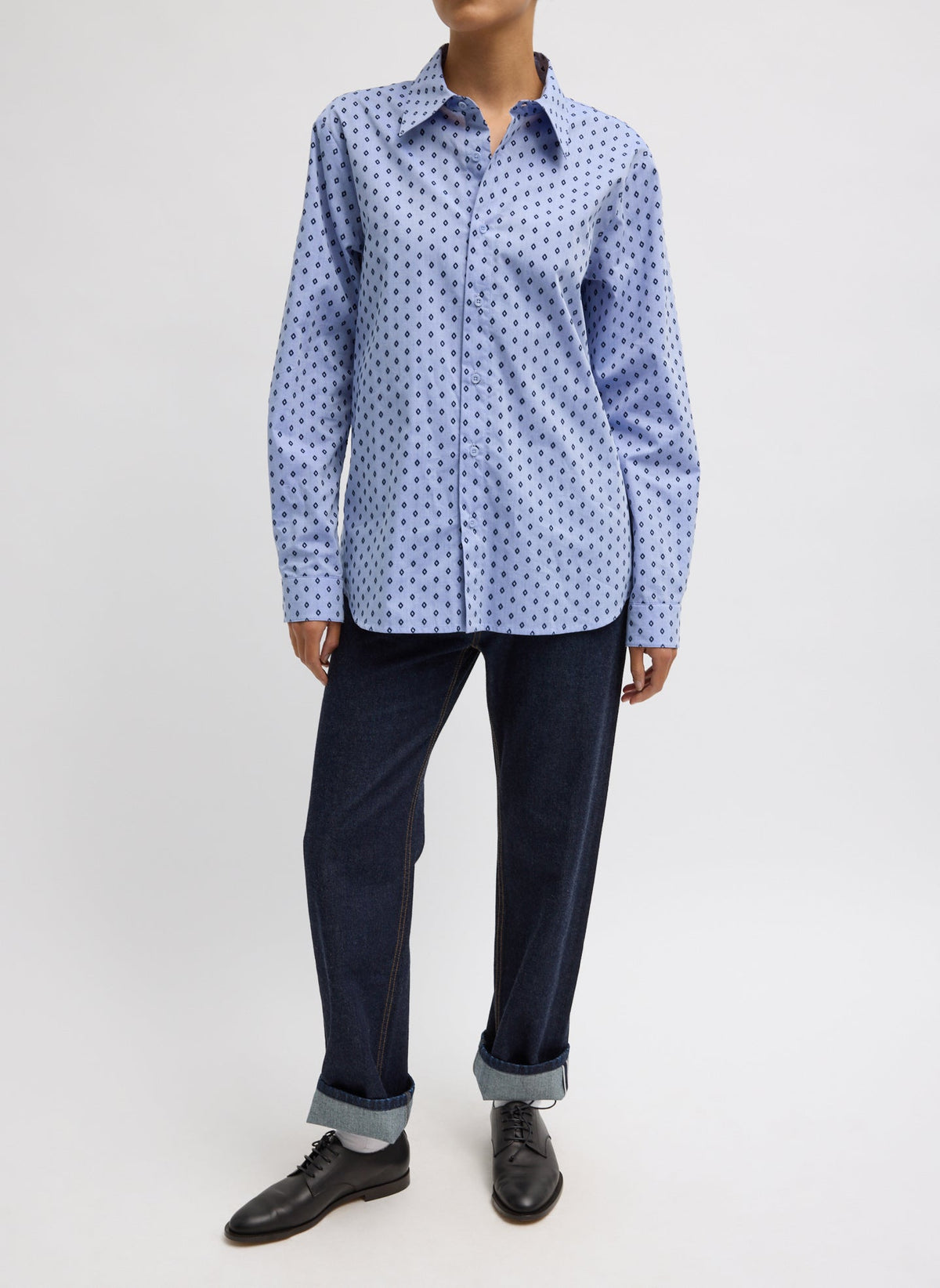 Flocked Oxford Classic Men's Shirt Blue Multi - Tibi