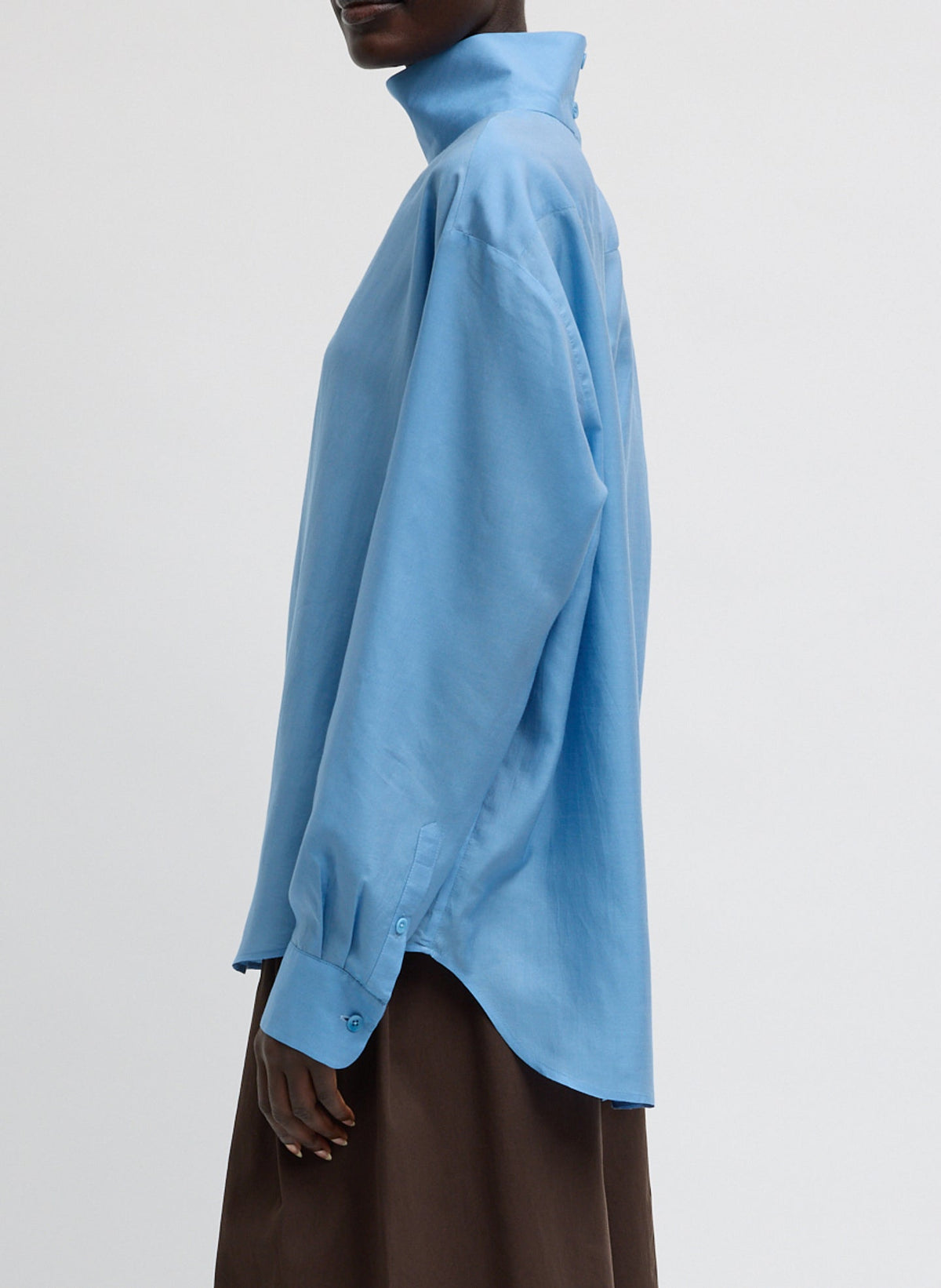 Ultra Light Silk Tencel Funnel Neck Shirt Blue - Tibi