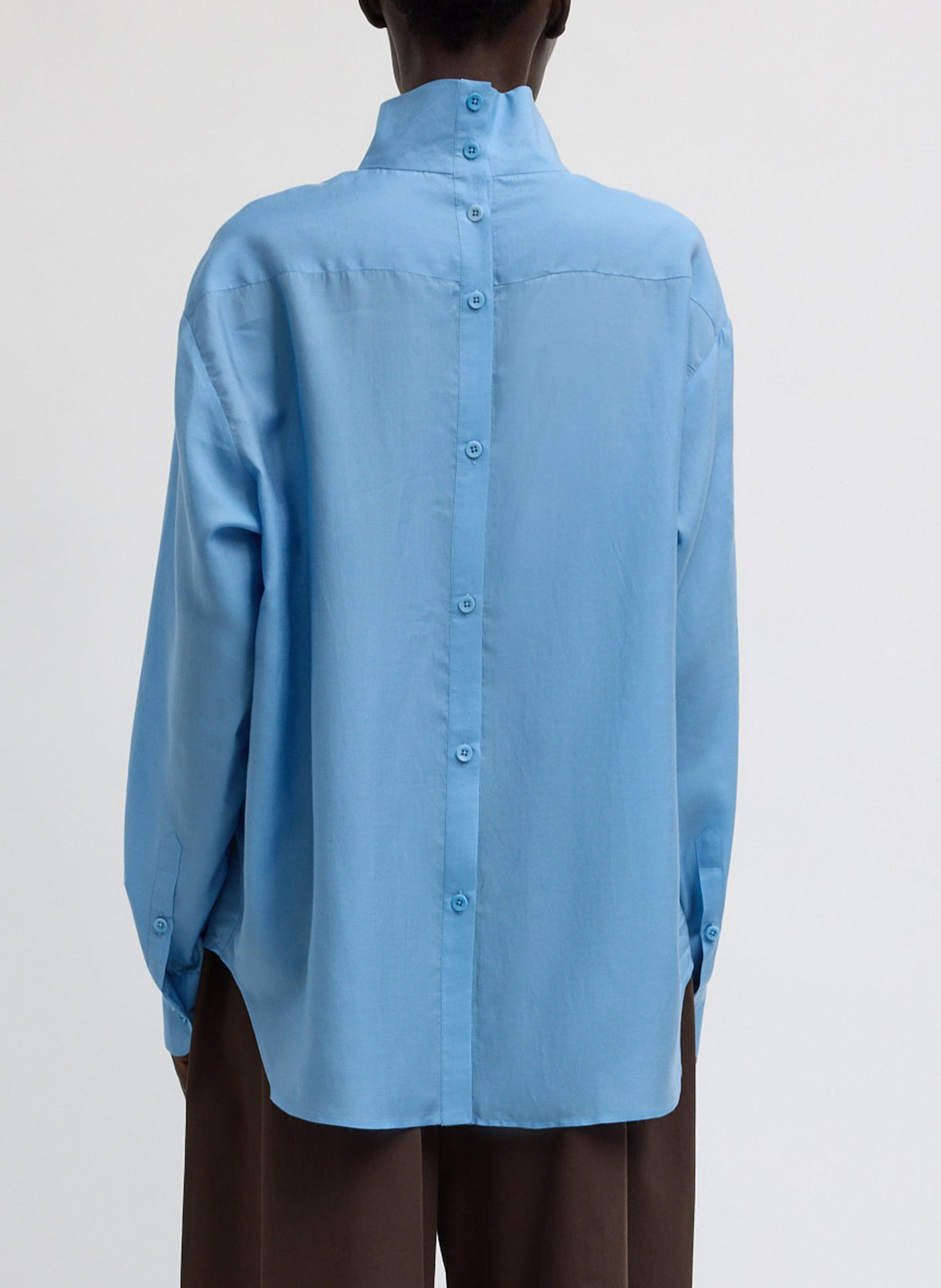 Ultra Light Silk Tencel Funnel Neck Shirt Blue - Tibi