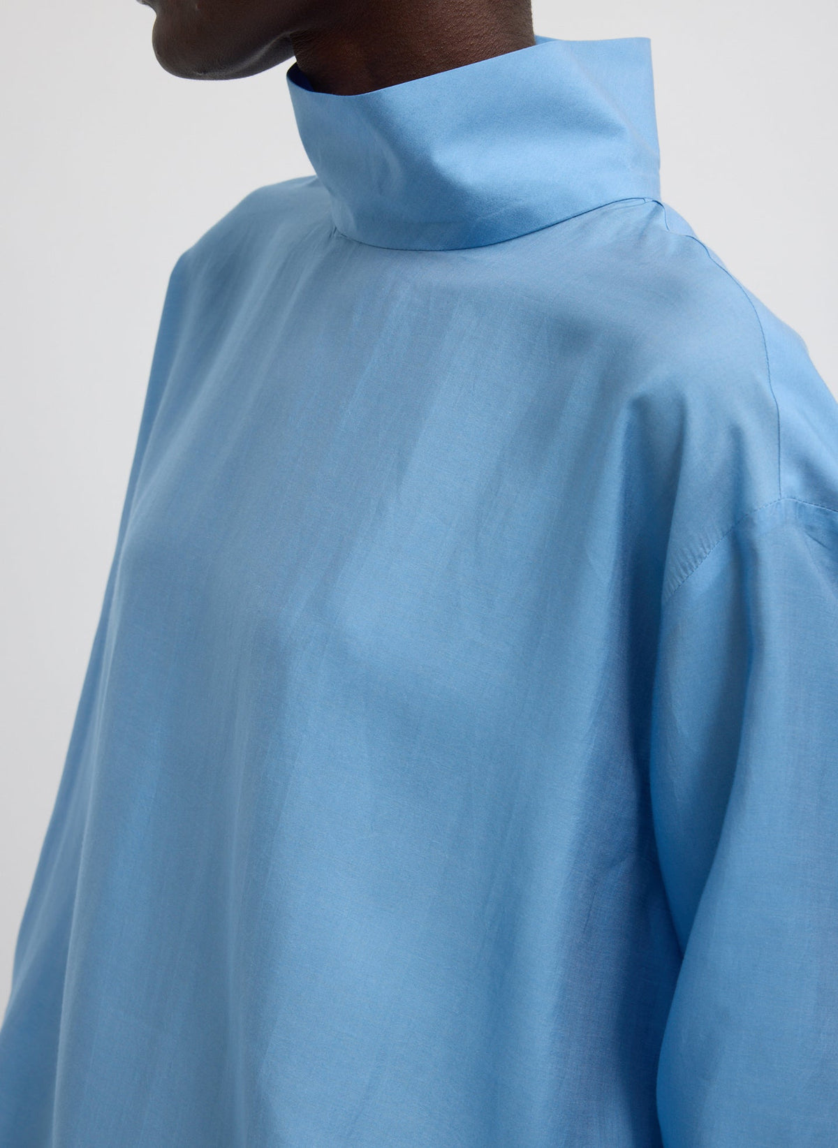 Ultra Light Silk Tencel Funnel Neck Shirt Blue - Tibi