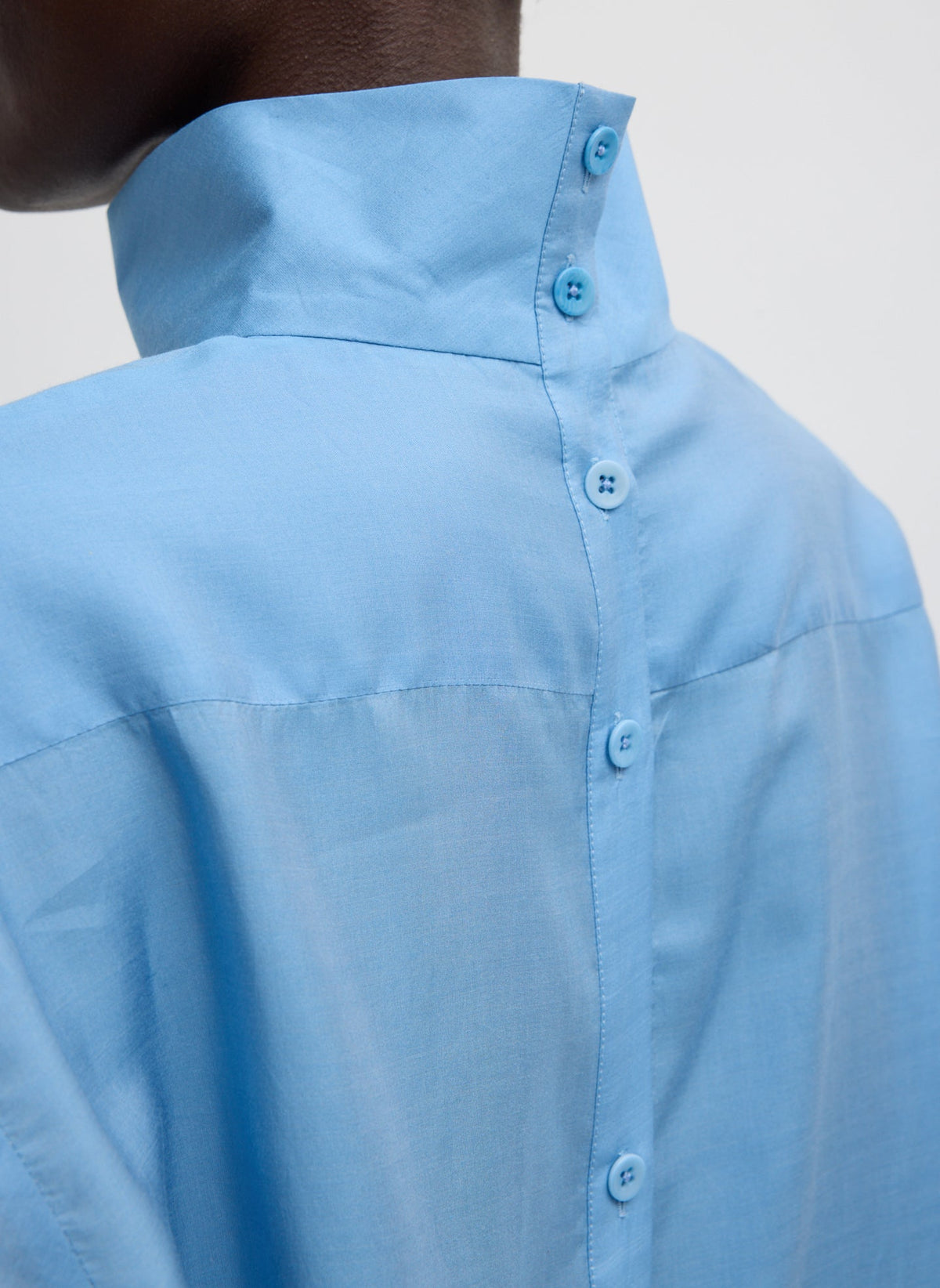 Ultra Light Silk Tencel Funnel Neck Shirt Blue - Tibi