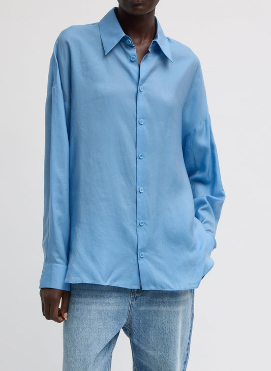 Ultra Light Silk Tencel Oversized Shirt Blue - Tibi