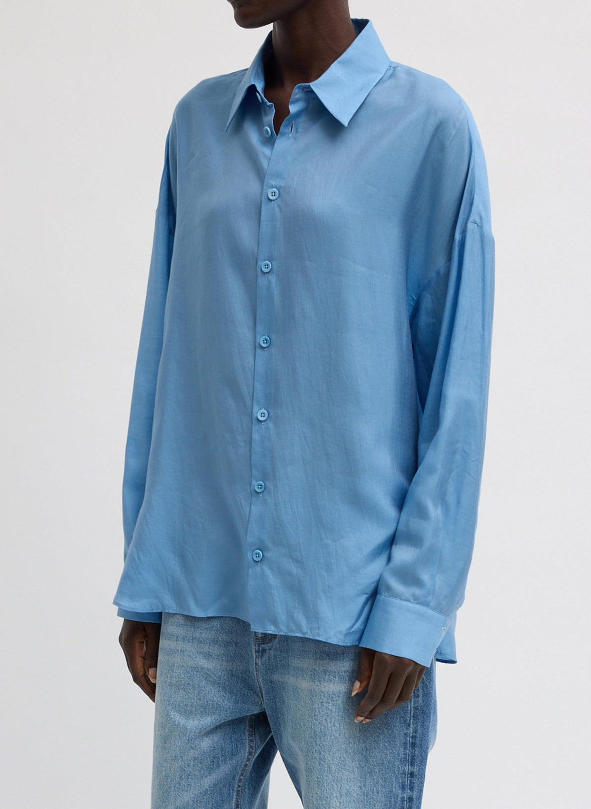 Ultra Light Silk Tencel Oversized Shirt Blue - Tibi