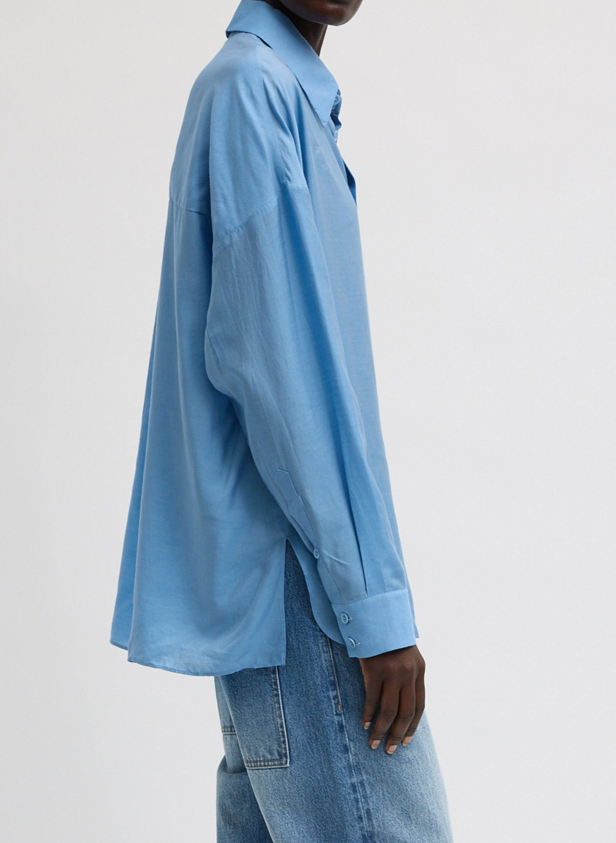 Ultra Light Silk Tencel Oversized Shirt Blue - Tibi