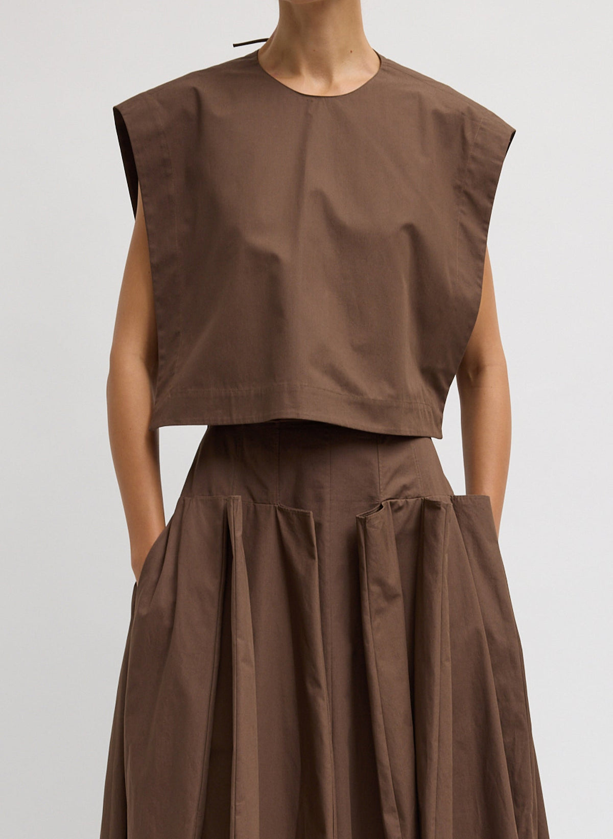 Compact Eco Poplin Cropped Square Top Sepia Brown - Tibi