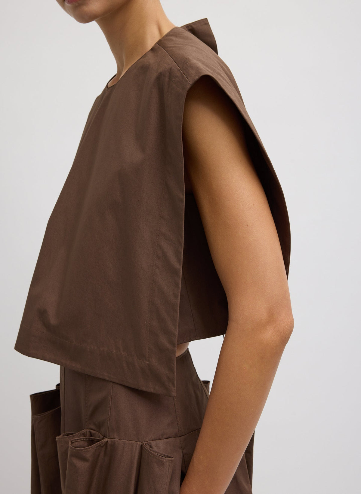 Compact Eco Poplin Cropped Square Top Sepia Brown - Tibi