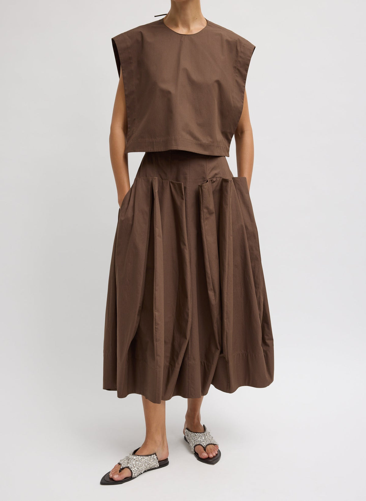 Compact Eco Poplin Cropped Square Top Sepia Brown - Tibi