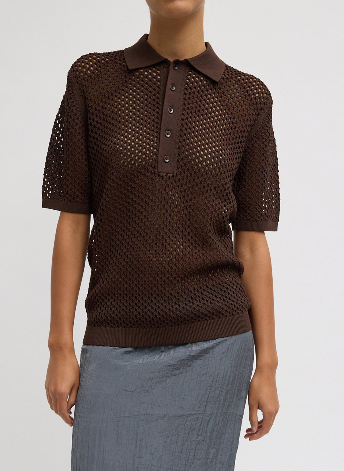 Crochet Netting Slim Polo Hickory Brown - Tibi