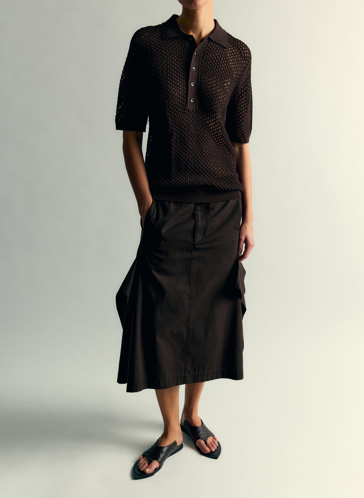 Crochet Netting Slim Polo Hickory Brown - Tibi
